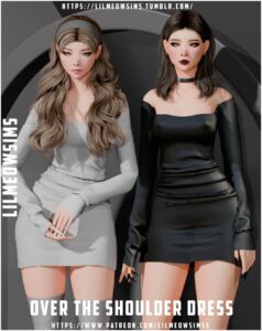 Stunning High-Poly Over The Shoulder Dress Sims 4 CC