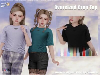 Stylish Oversized Crop Top for Kids Sims 4 CC