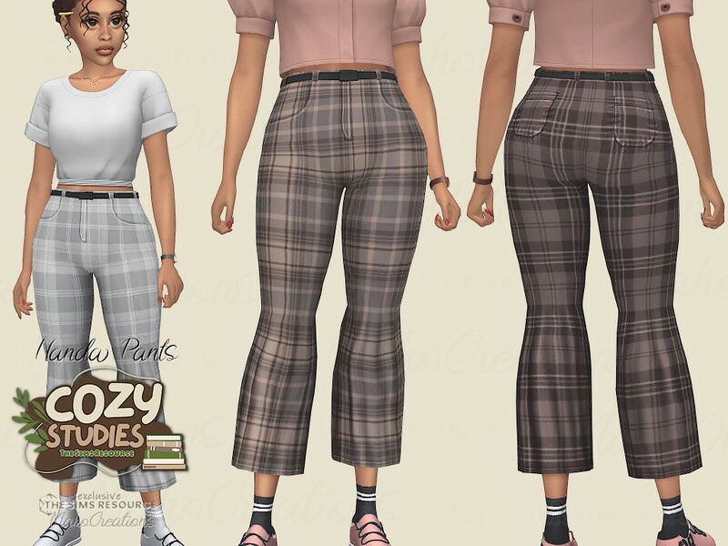 Stylish Plaid Wide Leg Pants by Mahocreations Sims 4 CC