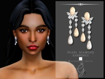 Pearl Diamond Earrings by Glitterberry Sims Sims 4 CC