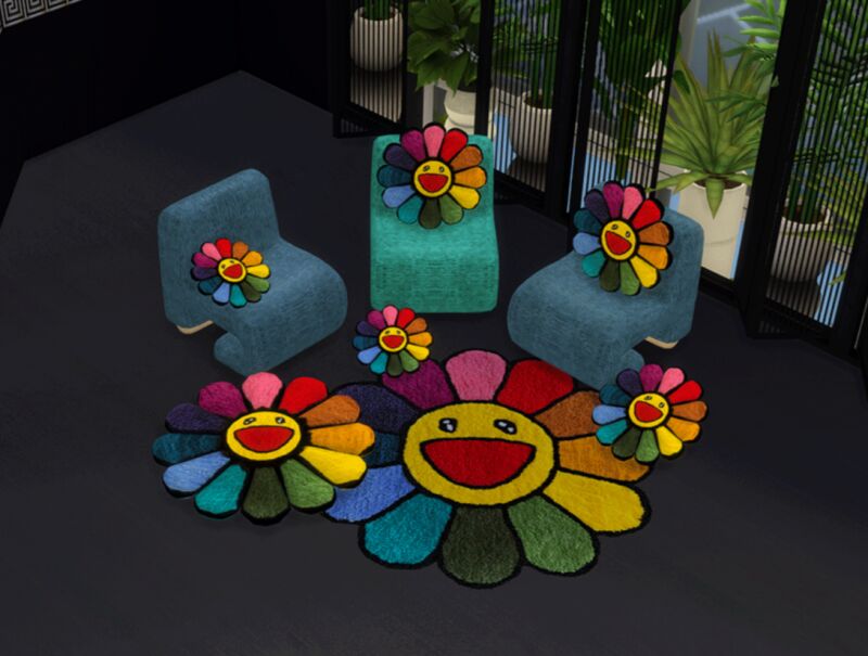 sims 4 cc pillows rugs set flower 2