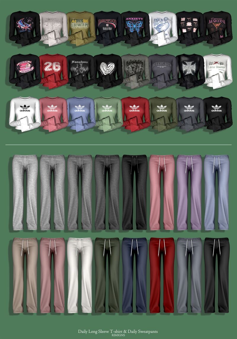 sims 4 cc rimings daily long sleeve t shirt daily sweatpants 4