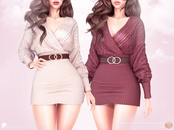 Chic Romantic Autumn-Mini Dress for Sims Sims 4 CC