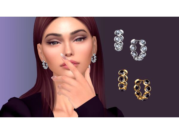 Stunning Round Bezel Crystals Hoop Earrings Sims 4 CC