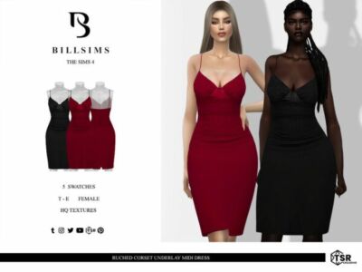 Stunning Ruched Corset Midi Dress Sims 4 CC