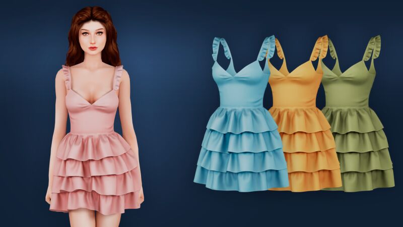 sims 4 cc ruffled tiered dress by mysteriousoo 2