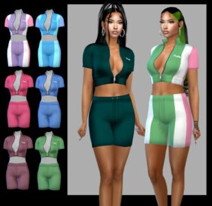 Stylish Short Sleeve ZIP TOP and Shorts Set Sims 4 CC