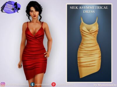 Silk Asymmetrical Dress by Mysteriousoo Sims 4 CC