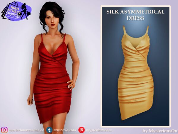 Silk Asymmetrical Dress by Mysteriousoo Sims 4 CC