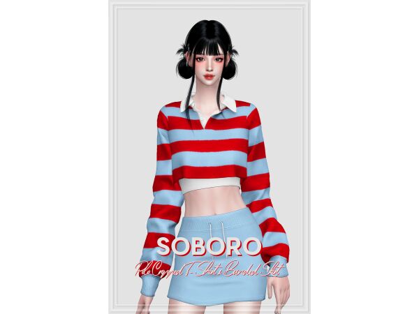 sims 4 cc soboro polo cable knit flap pleasted skirt 5