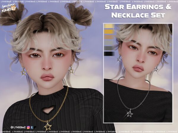 Star Earrings + Necklace Set by Lynxsimzfamily Sims 4 CC