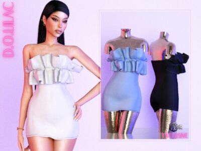 Strapless Ruffle Detail Dress DO0480 Sims 4 CC