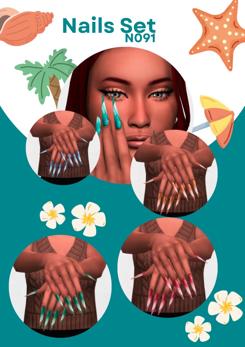 Summer Nails Set N091 Sims 4 CC