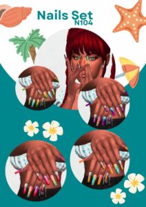 Chic Summer Nails Set N104 Sims 4 CC