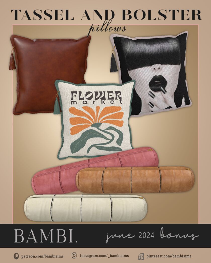 Chic Tassel and Bolster Pillows Sims 4 CC