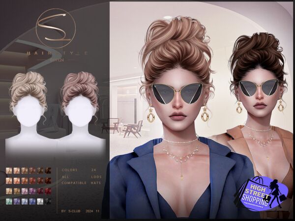 Stylish Updo Hairstyle 011124 by S-Club Sims 4 CC