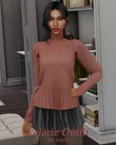 Stylish Valerie Outfit: Skirt + Sweater by Layla Sims 4 CC