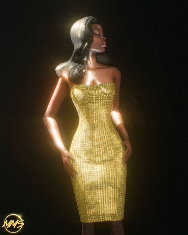 Versace SS25 Golden Goddess Dress by Makemysims Sims 4 CC