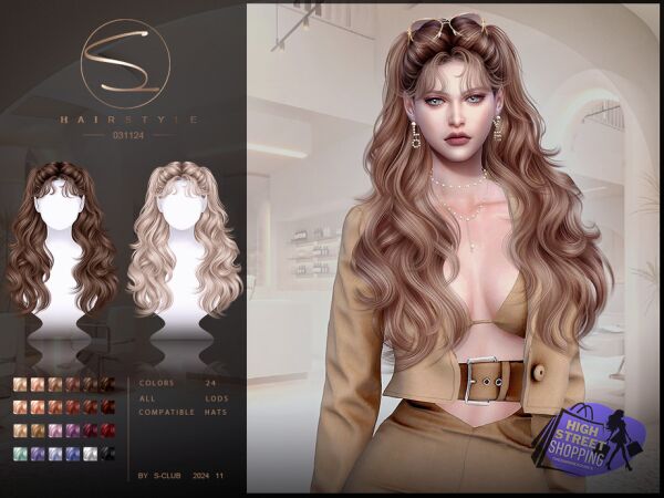 Wavy Hairstyle 031124 by S-Club Sims 4 CC