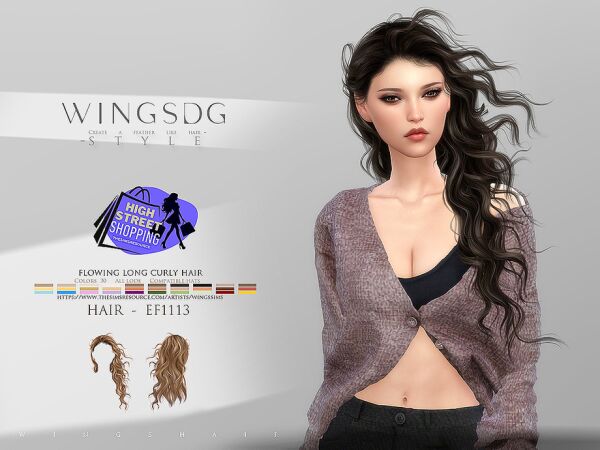 Flowing Long Curly Hair for Sims Sims 4 CC