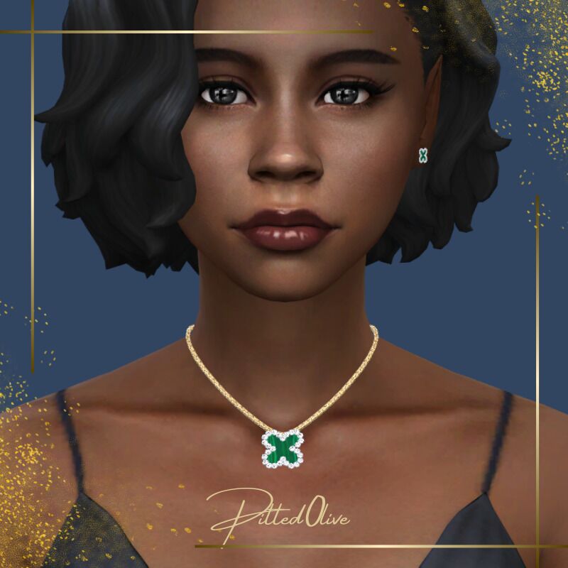 Yara Set – Beautiful Malachite Clover Themed Jewelry Sims 4 CC