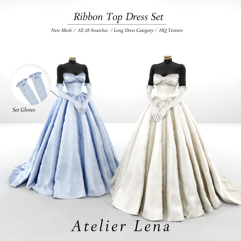 Stylish Ribbon Dress Set with Gloves Sims 4 CC