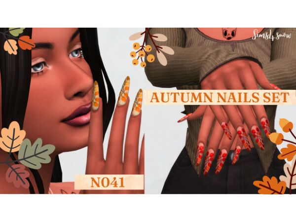 sims 4 cc autumn nails set n038 by sims4snow 2