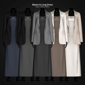 Chic Blazer & Long Dress by Gorillax3 Sims 4 CC