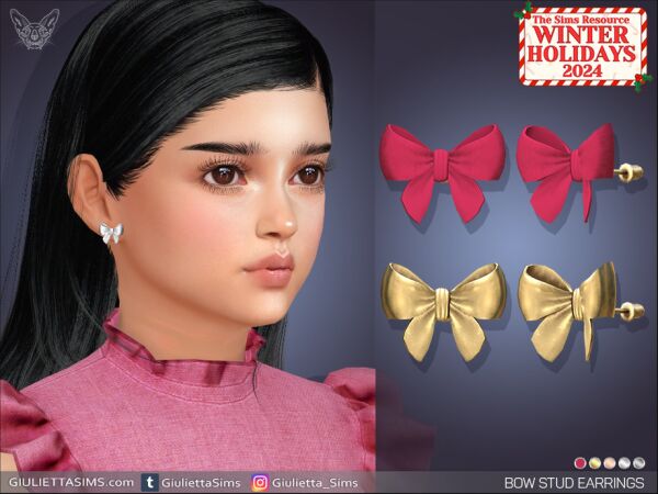 Bow Stud Earrings for Kids Sims 4 CC