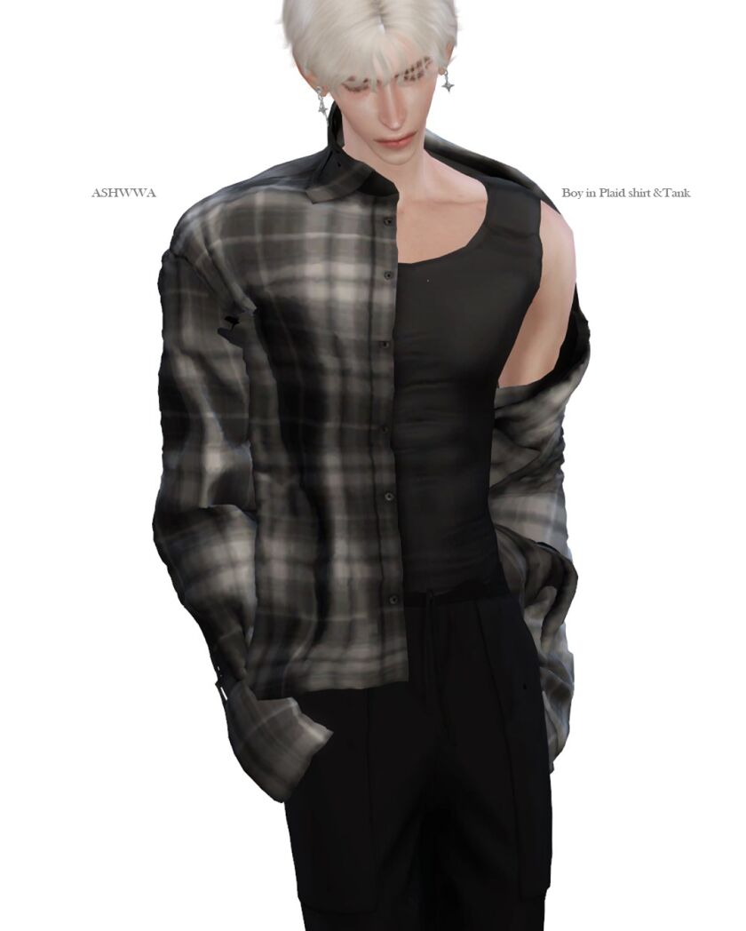 sims 4 cc boy in plaid shirt tank 2