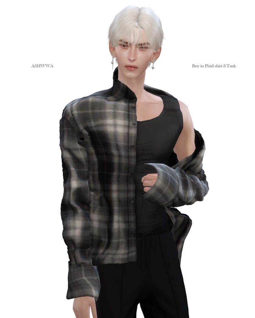 sims 4 cc boy in plaid shirt tank 3