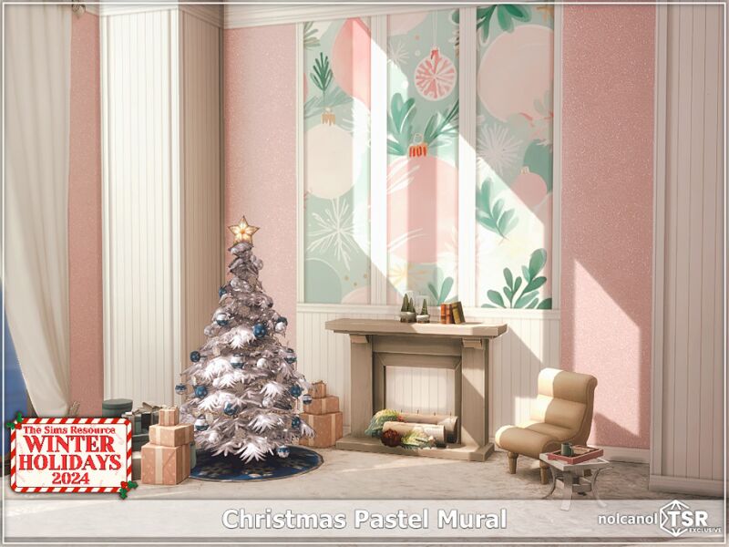 sims 4 cc christmas pastel mural by nolcanol 2