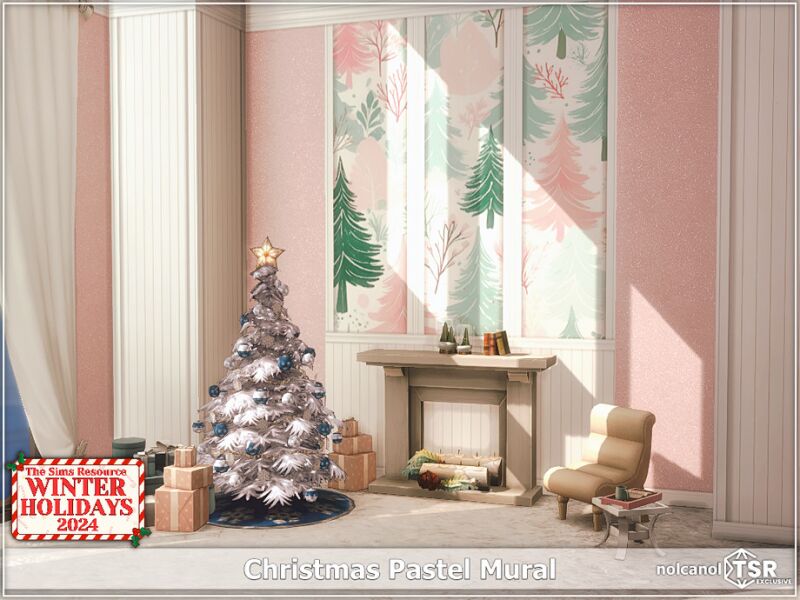 sims 4 cc christmas pastel mural by nolcanol 3