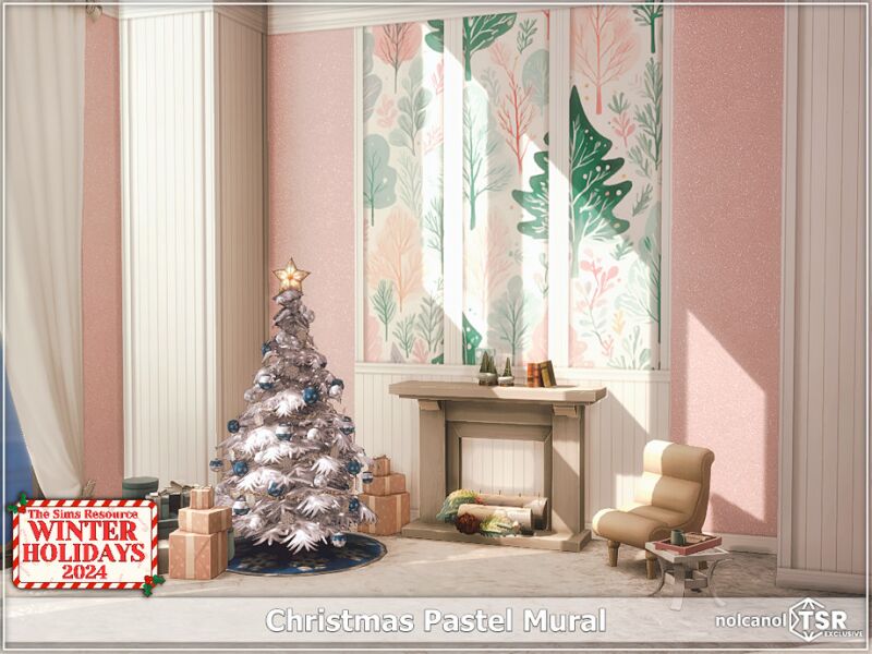 sims 4 cc christmas pastel mural by nolcanol 4