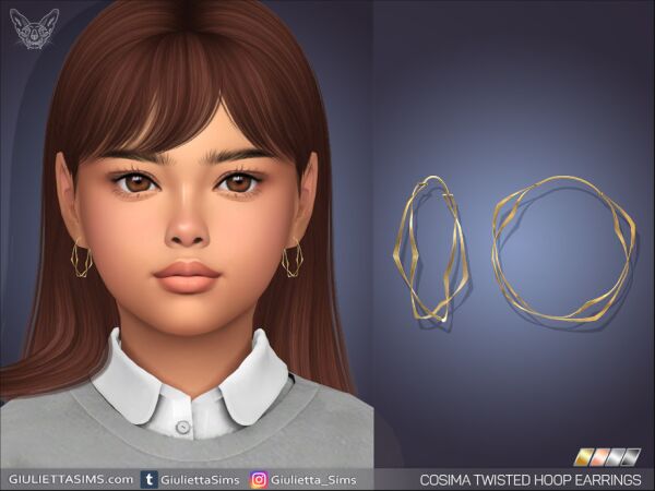 Cosima Twisted Hoop Earrings for Kids Sims 4 CC