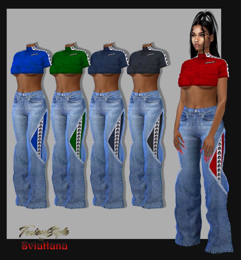 Stylish Crop Top & Jeans from Fusionstyle Sims 4 CC