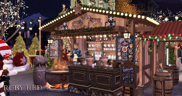 sims 4 cc december christmas market collab with reigningsims by rubyredsims 4