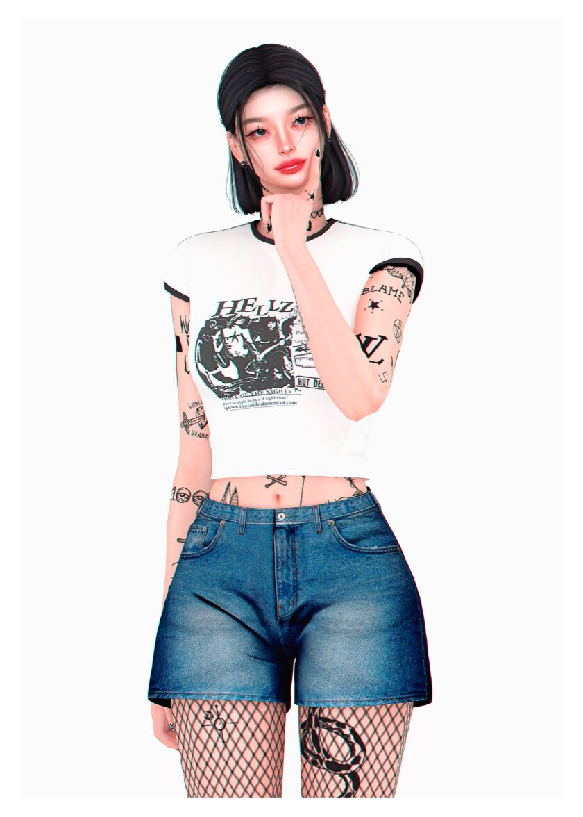 Stylish Touch Tee & Denim Shorts Download Sims 4 CC