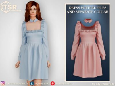 Stylish Ruffled Dress with Collar Sims 4 CC