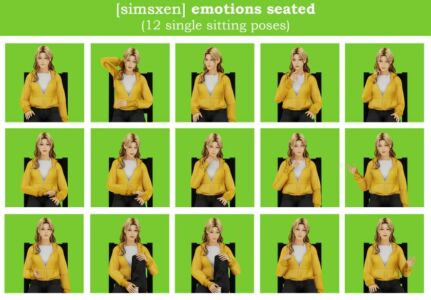 Emotions Seated – 15 Single Sitting Poses Sims 4 CC