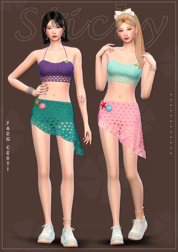 Belle-Sticky Outfits by Fangchuti Sims 4 CC