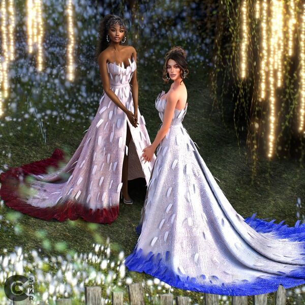 Feathers Long Train Gown Sims 4 CC