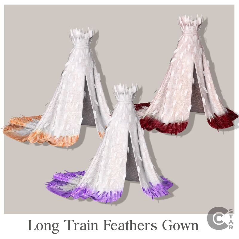 sims 4 cc feathers long train gown 2