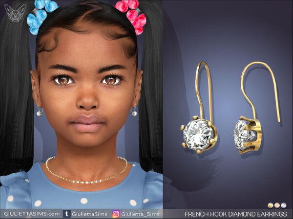 Charming French Hook Diamond Earrings for Kids Sims 4 CC