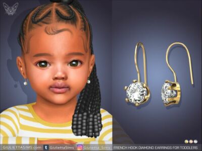 Stylish French Hook Diamond Earrings for Toddlers Sims 4 CC