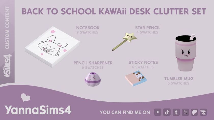 Back To School Kawaii Desk Clutter Set CC Release Sims 4 CC