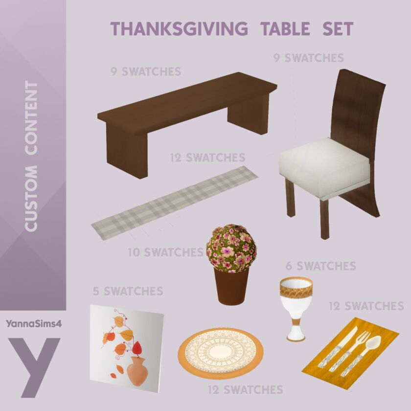 Thanksgiving-Inspired Dining Set for Sims Sims 4 CC