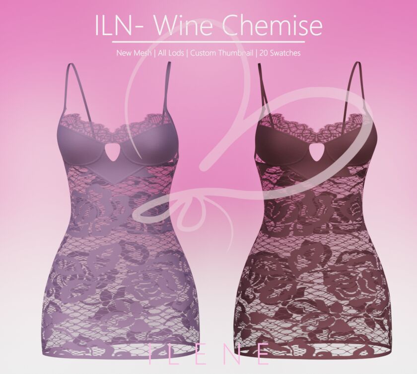 Elegant Siverity Wine Lace Chemise Sims 4 CC