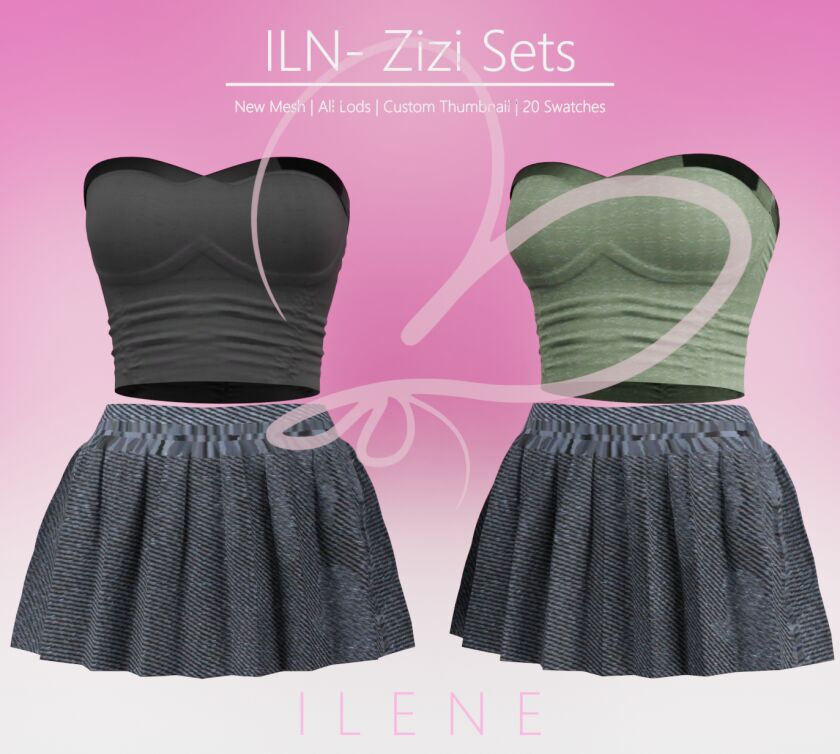 Zizi Sets – Stylish Tube Top and Pleated Skirt Sims 4 CC