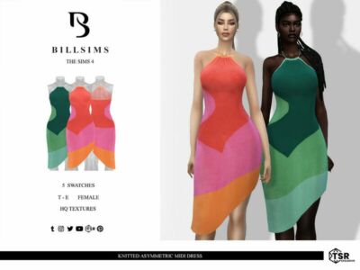 Chic Knitted Asymmetric Midi Dress Sims 4 CC